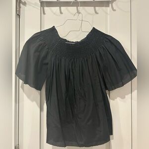 GO BY GO SILK Black Smocked Blouse